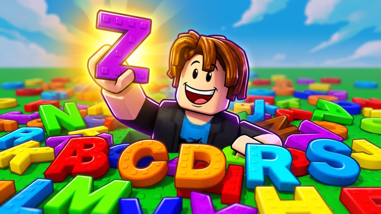 Collect The Alphabet character celebrating with collected alphabet letters