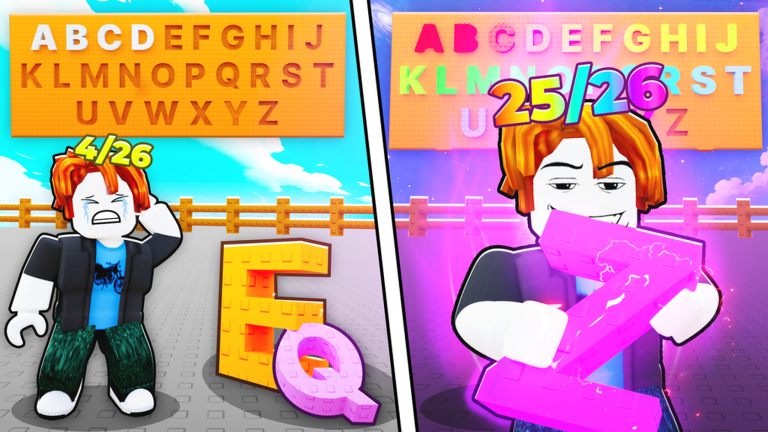 Collect The Alphabet display board progress from 4 of 26 to 25 of 26 letters